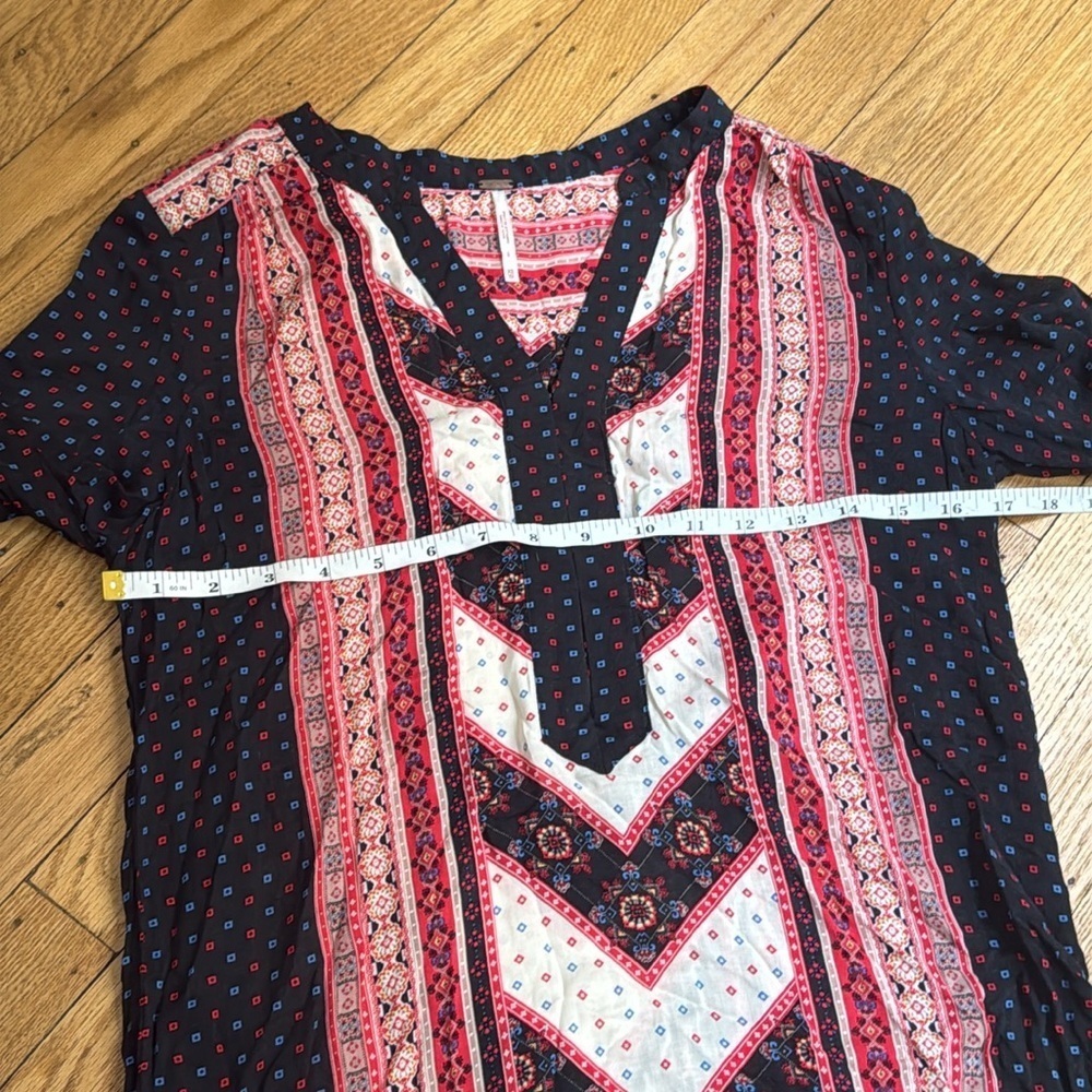 Free People black red PEACEMAKER tribal tunic asymmetrical hi-lo dress XS boho - Picture 6 of 7